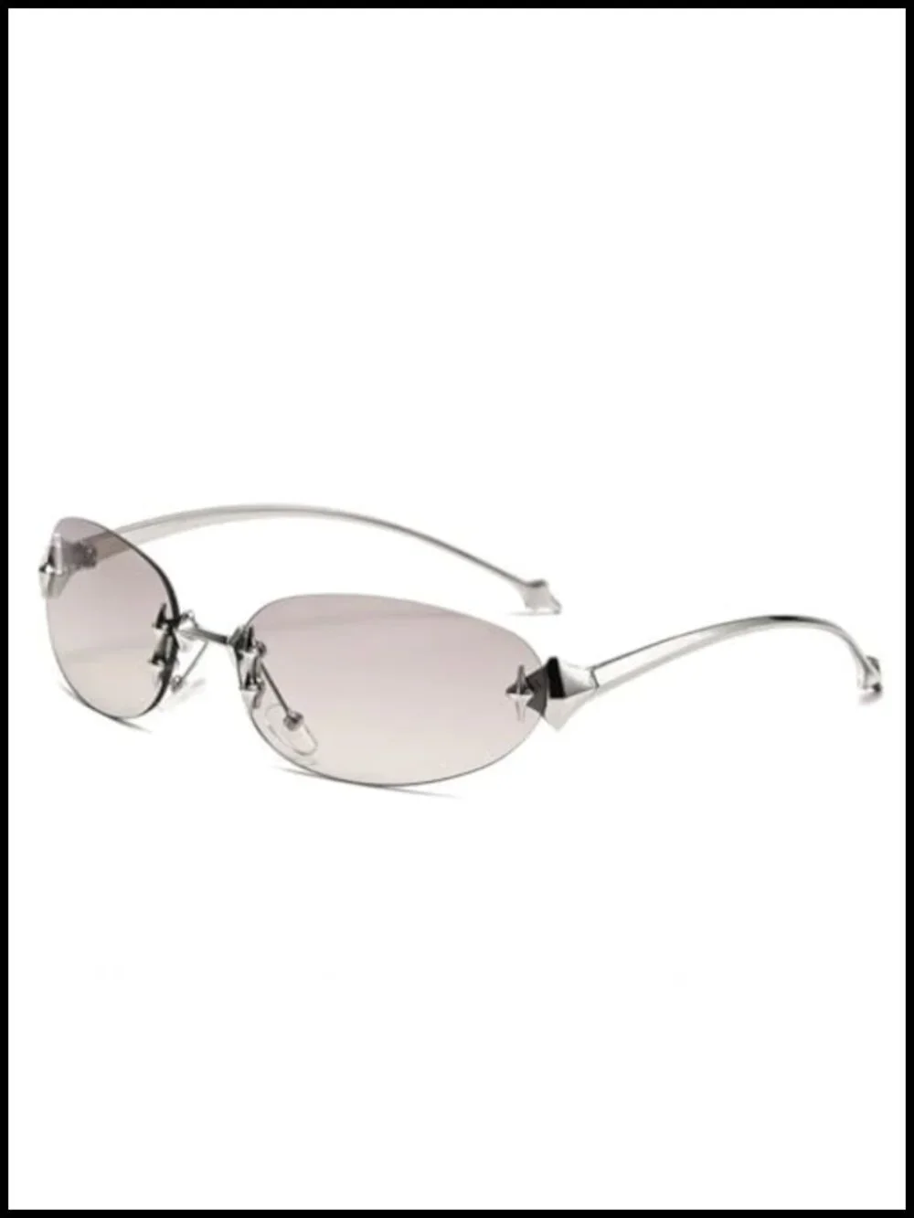 Rimless Oval Sunglasses with Star Metal Accents UV400 Protection